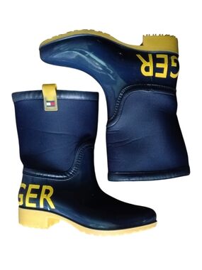 Tommy Hilfiger Navy and Yellow Waterproof Mid-Calf Boots